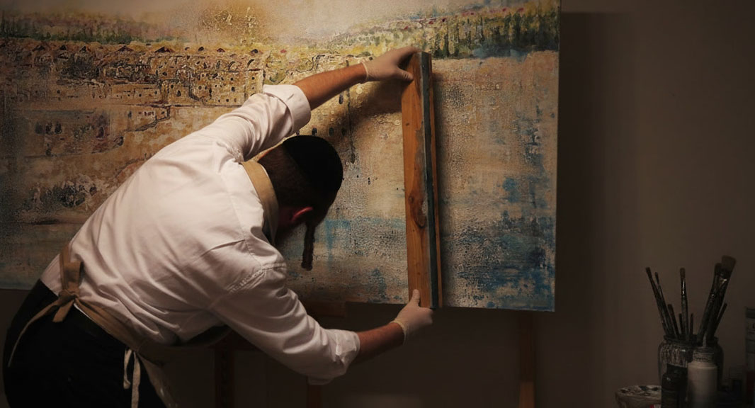 Aaron Kraus working with wood in his Jerusalem studio